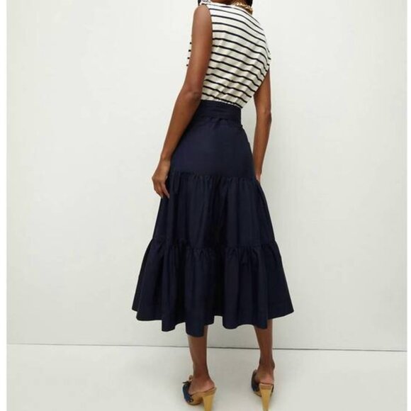 Veronica Beard Jean Pazila Tiered Midi Dress In Navy Blue And White Size L NWT - Picture 5 of 15